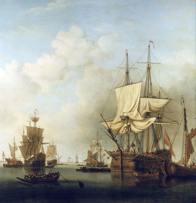 Navio dinamarquês de transporte de madeira, na foz do Tamisa, para Gravesend (Inglaterra). Óleo sobre tela de Samuel Scott