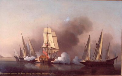 A Noivado entre o Piso de Explosão e dois Corsários Espanhóis de Samuel Scott