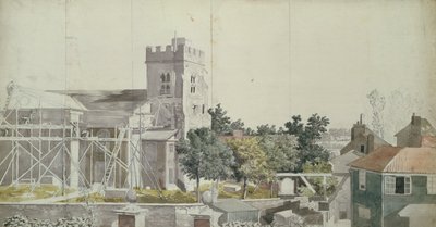 Twickenham Church sob Andaimes, do século 18 (wc, caneta e tinta no papel) de Samuel Scott