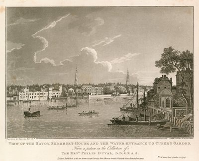 Vista do Savoy, Somerset House e a entrada da água para o jardim do Cuper. de Samuel Scott