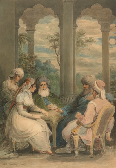 O Príncipe Rasselas e a sua Irmã Conversando no seu Palácio de Verão nas Margens do Nilo de Samuel Shelley