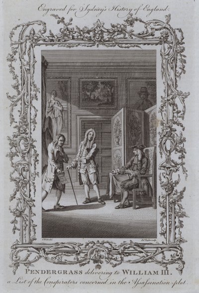 Pendergrass entregando a William III uma lista dos conspiradores envolvidos na trama do assassinato de Samuel Wale