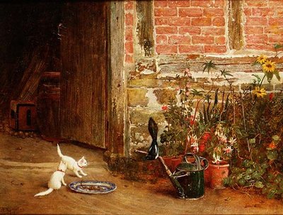 Dois gatinhos brancos em um jardim de Samuel Walker