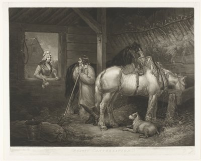 Gesprek in de stal Conversa Rústica (título no objeto) de Samuel William Reynolds (I)