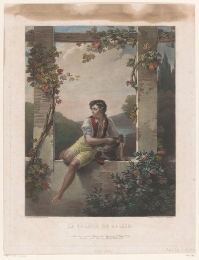 Rapaz com um chapéu cheio de uvas
Le Voleur de Raisin (título sobre o objecto) de Samuel William Reynolds (I)