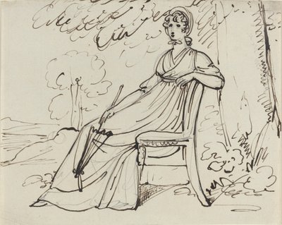Uma senhora sentada com um guarda-sol de Samuel Woodforde