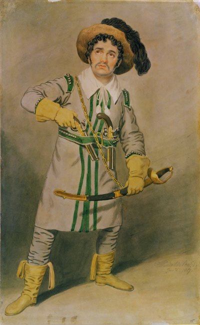 George Smith (1777-1836) como Schampt em &39;The Woodman&39;s Hut&39; por WH Arnold no Drury Lane Theatre, 1816-17 de Samuel de Wilde