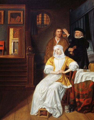 Um, doutor, visitando, um, senhora jovem, em, um, quarto de Samuel van Hoogstraten