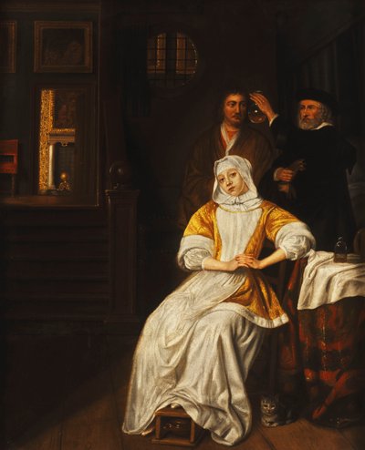 Um médico visitando uma jovem senhora em um quarto, de Samuel van Hoogstraten