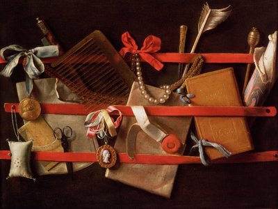Um Trompe L&39;Oeil de Objetos Anexados a um Letter Rack, 1664 de Samuel van Hoogstraten