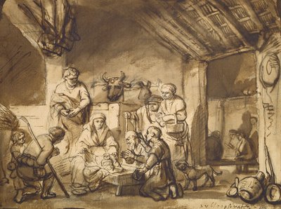 Adoração dos Pastores, c.1646 (caneta e pincel e lápis sobre papel) de Samuel van Hoogstraten