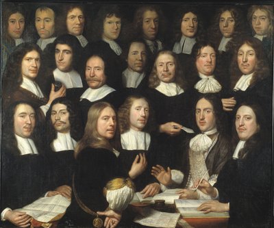 Retrato de Grupo dos Mestres da Casa da Moeda de Dordrecht (Portrait de groupe des maitres et des officer de la monnaie de Dordrecht) - Peinture de Samuel Dirksz van Hoogstraten (1627-1678) - 1674 - Óleo sobre tela - 139,5x166 - Museu Dordrechts de Samuel van Hoogstraten