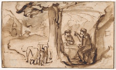 Jacó e Esaú (reto); Cabeça de uma jovem adormecida (verso) de Samuel van Hoogstraten