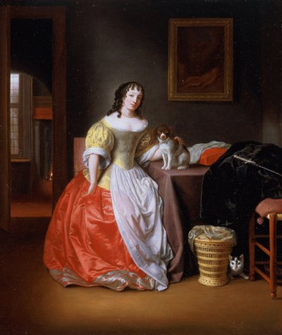Senhora de vestido amarelo e vermelho de Samuel van Hoogstraten