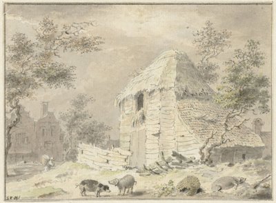 Celeiro de fazenda com alguns porcos de Samuel van Huls (possibly)