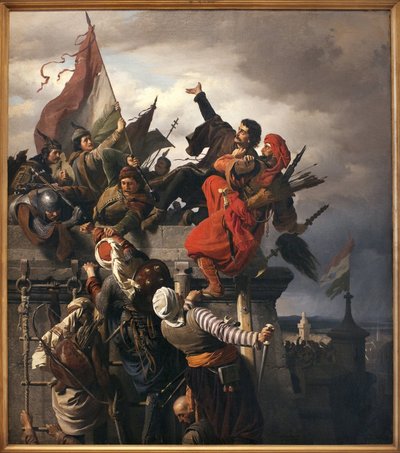O sacrifício de Titusz Dugovics (? -1456). Heros nacionais húngaros, que foi distinguido durante o cerco de Belgrado pelo Império Otomano. Pintura de Sandor Wagner (1838-1919), Óleo Sobre Tela de Alexander von Wagner
