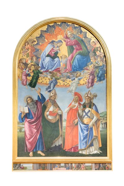 Coroação da Virgem com os anjos e São João Evangelista, Santo Agostinho de Sandro Botticelli