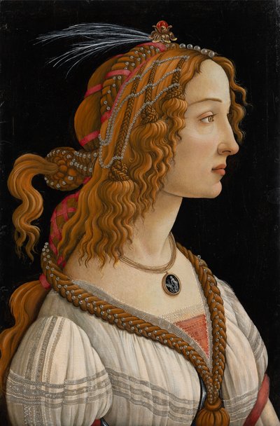 Retrato idealizado de uma senhora (Retrato de Simonetta Vespucci como ninfa), c.1480-85 (têmpera e óleo sobre painel) de Sandro (1444/5-1510) Botticelli