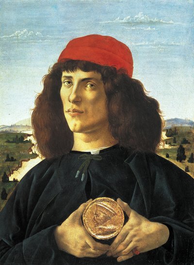 Retrato do Homem com a Medalha de Cosme Medicis, o Velho (ca. 1475), Pintura de Alessandro di Mariano de Philippi de Sandro Botticelli (1445-1510). Florença, Museu Uffizi. de Sandro Botticelli