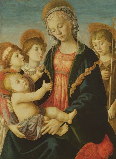 A Virgem e o Menino com Dois Anjos e São João Batista, c.1470 (óleo no painel) de Sandro Botticelli
