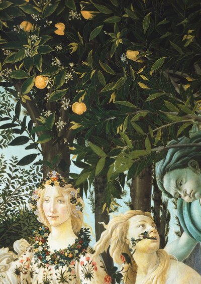 Flora, Zephyrus e Cloris, detalhe de The Allegory of Spring (Primavera), c. 1477-1482 (tempera sobre madeira) de Sandro Botticelli