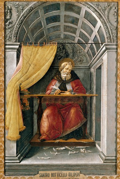 Santo Agostinho na sua cela Pintura de Alessandro di Mariano dei Filipepi dit Sandro Botticelli (1445-1510). Tempera sobre tela de Sandro Botticelli