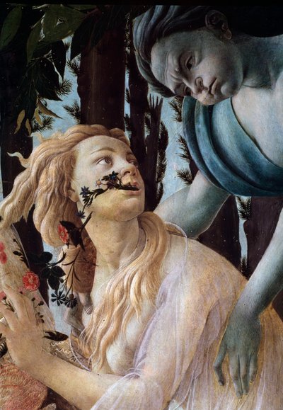 A mola. Pormenores: Zephyr aproveitando Chloris vestindo um véu transparente (Pintura de Sandro Botticelli