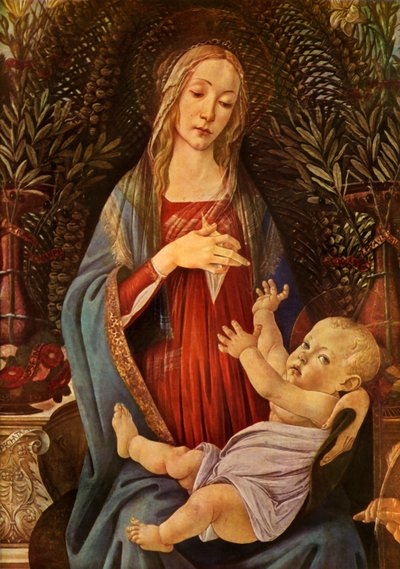 Detalhe de Madonna e Child com ambos os Santos John, 1485, 1937. de Sandro Botticelli