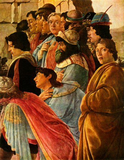 Detalhe da Adoração dos Reis Magos com auto-retrato de Botticelli, 1475, 1937. de Sandro Botticelli