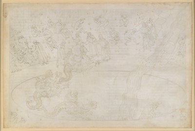 A Divina Comédia, Inferno XVII. Virgílio e Dante no sétimo círculo do Inferno, 3.ª faixa: os que violaram a ordem divina no deserto de chamas, castigo dos usurários; descida às profundezas nas costas de Gerião de Sandro Botticelli