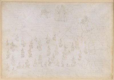 A Divina Comédia, Inferno XXVI. Virgílio e Dante no oitavo círculo do Inferno (Malebolge), 8.ª Bolgia: castigo dos falsos conselheiros; conversa com Ulisses de Sandro Botticelli