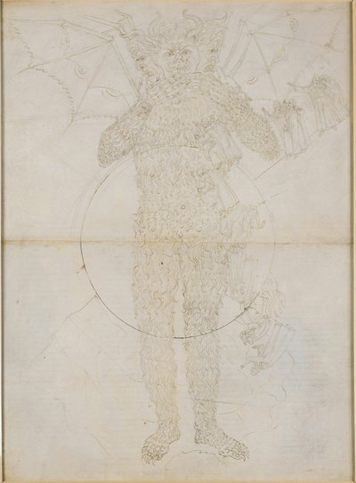 A Divina Comédia, Inferno XXXIV (2). O centro do Inferno: Lúcifer em toda a sua estatura (o Grande Satanás); Adeus ao Inferno de Sandro Botticelli
