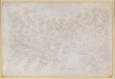 A Divina Comédia, Paraíso XXVIII. Nona Esfera (Céu de Cristal ou Primum Mobile): Dante vê Deus como um ponto de luz ofuscante, rodeado por coros de anjos; Beatriz explica a hierarquia e as forças ativas da esfera de Sandro Botticelli