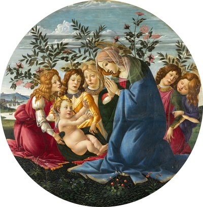 Madonna adorando a criança com cinco anjos de Sandro Botticelli