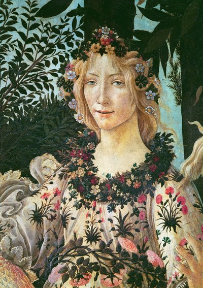 Primavera, detalhe de Flora como a Hora da Primavera, 1478 têmpera no painel de Sandro Botticelli