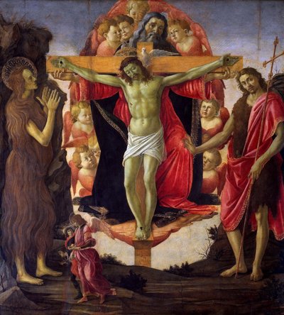 A Santíssima Trindade com os Santos João Batista, Maria Madalena, Tobias e Rafael, 1491-1493. de Sandro Botticelli