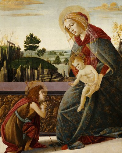 A Madonna e a criança com o jovem São João Batista em uma paisagem de Sandro Botticelli