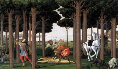 A história de Nastagio degli Onesti Segundo episódio, ca 1483 de Sandro Botticelli