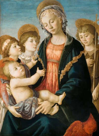 A Virgem e o Menino com Dois Anjos e o Jovem São João Batista, ca. 1467. de Sandro Botticelli