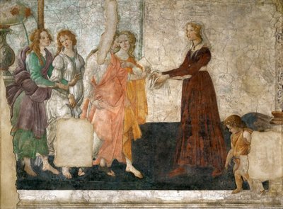 Vênus e as três graças oferecendo presentes a uma jovem garota, 1484-1486 de Sandro Botticelli
