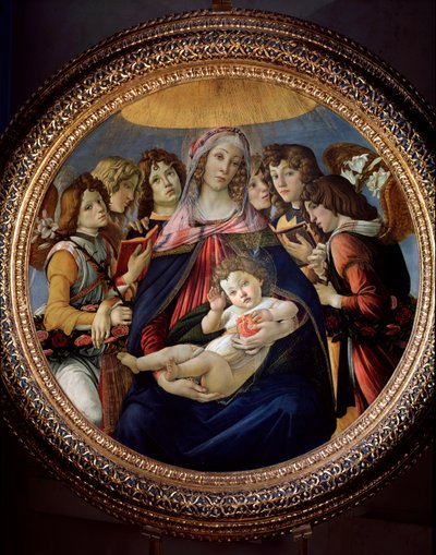 A Virgem com o Menino e os Seis Anjos disseram Madonna della Melagrana ou Melograno de Sandro Botticelli