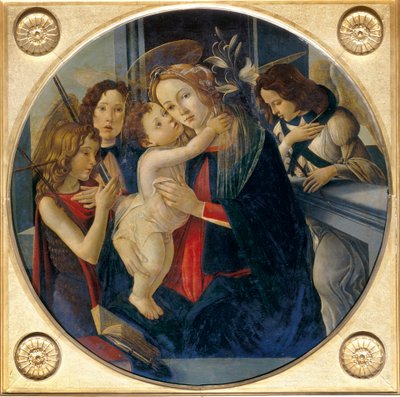 Madonna com criança, jovem São João Batista e anjos de Sandro and workshop Botticelli
