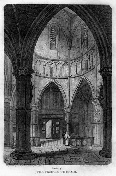 Interior da Igreja do Templo, Londres, 1816. de Sands
