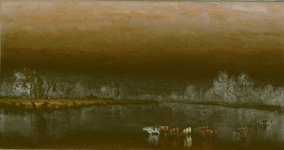 Vacas numa lagoa ao pôr do sol de Sanford Robinson Gifford