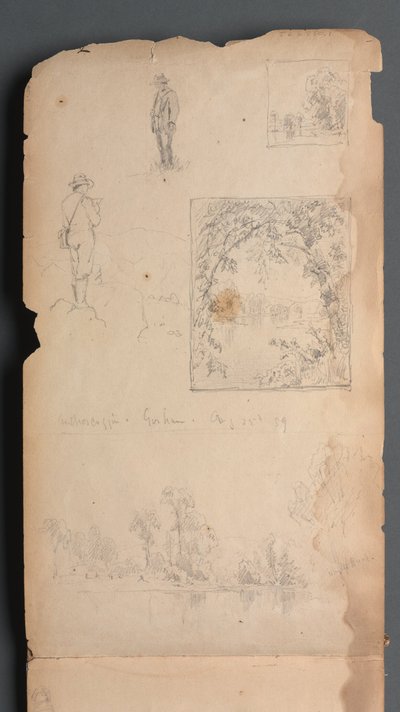 Sketchbook, página 01: Auto-retratos com Vignittes de Sanford Robinson Gifford