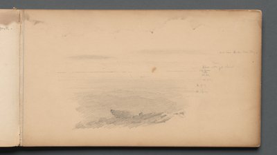 Caderno de desenho, página 04: Scape do mar com anotações coloridas, 1859. de Sanford Robinson Gifford