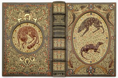 Encadernação ornamental com joias e pedras retratando vários animais de Sangorski and Sutcliffe