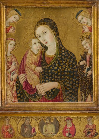 Madonna e criança com o Cristo Morto, Santos Agnes e Catarina de Alexandria ... ca. 1470-80. de Sano di Pietro