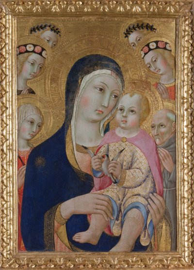 Madonna com criança, Santos Apolônia e Bernardino e quatro anjos, ca 1460 de Sano di Pietro
