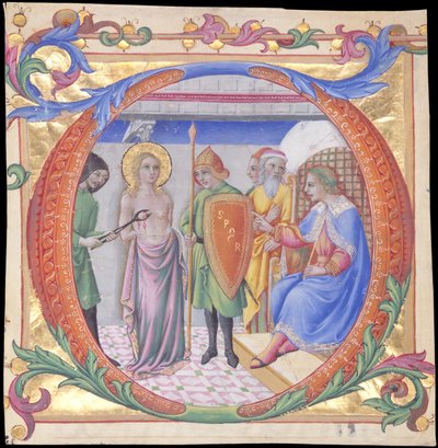 Martírio de Santa Agata em uma inicial D, ca. 1470-73. de Sano di Pietro